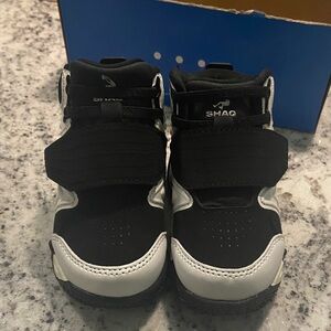 SHAQ Kids Black and White High-Top Strap Sneakers